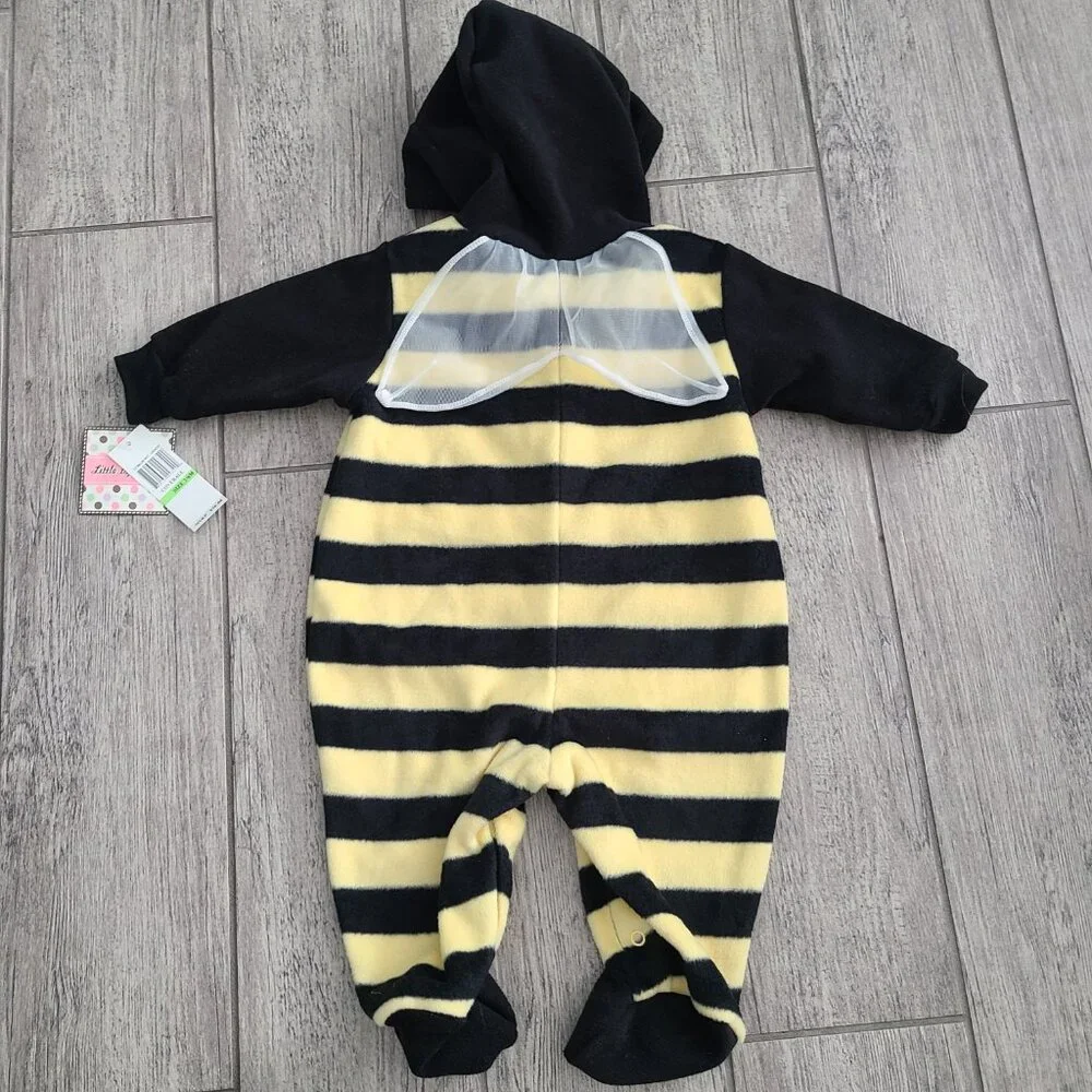 Little by Little Baby Bumblebee Hooded Fleece Coverall costume Size 3-6M NWT